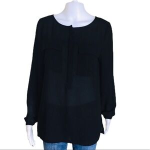 JOE FRESH Blouse/Top With Long Sleeves & Front Pocket Detail Black Size Small